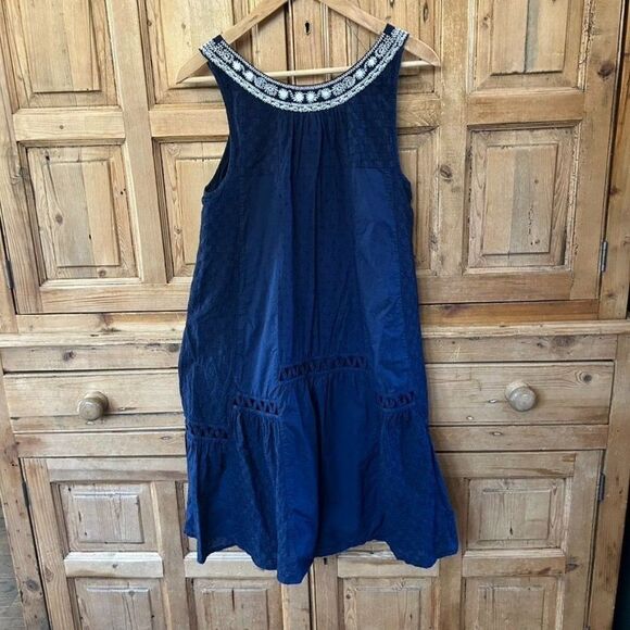 Maeve 6 Dress Navy White Red Embroidery Anthropologie Tank Pocket Shift - Picture 11 of 15